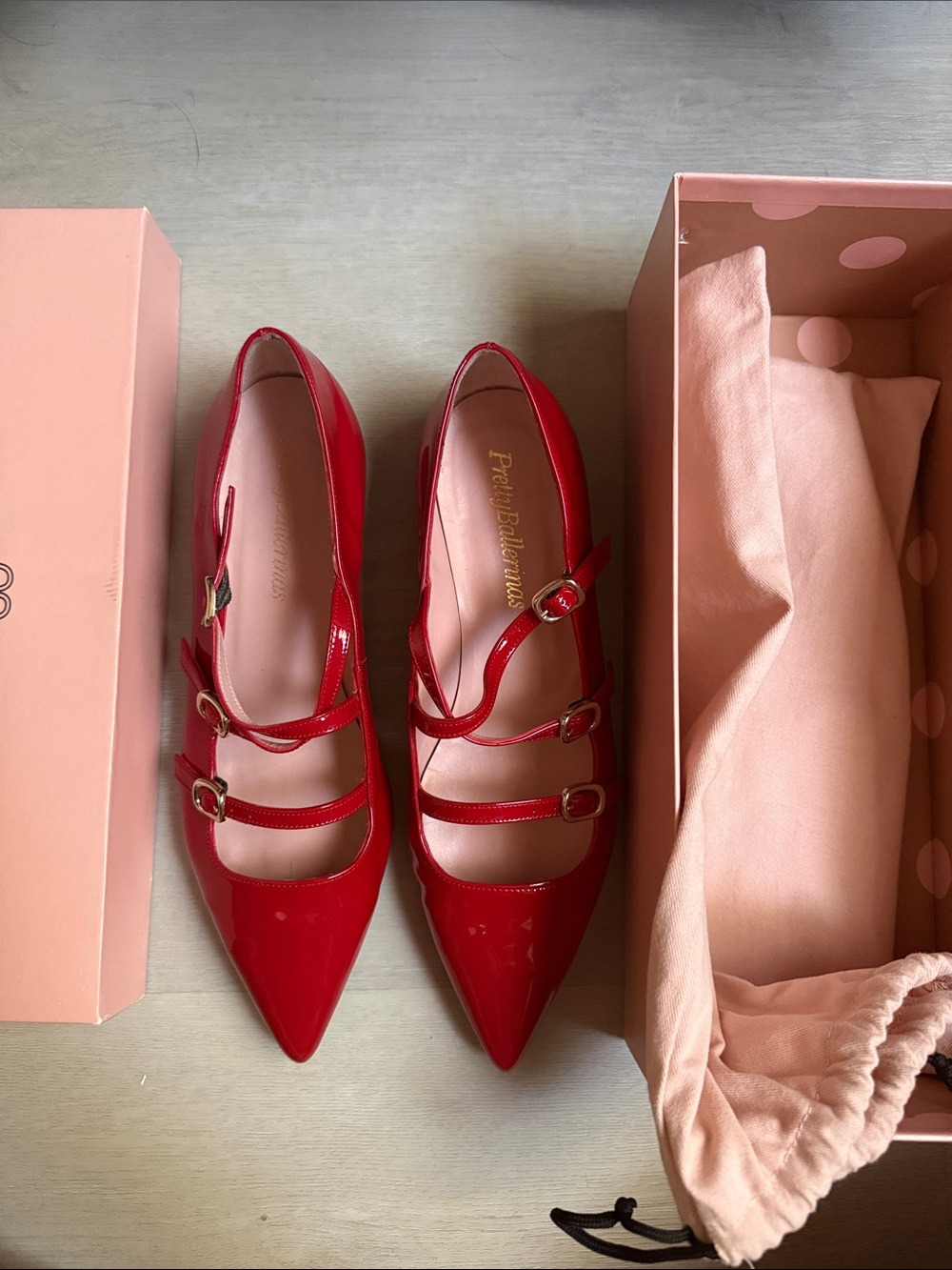 Pretty Ballerinas Red Patent Leather Triple Strap Mary Jane Heels